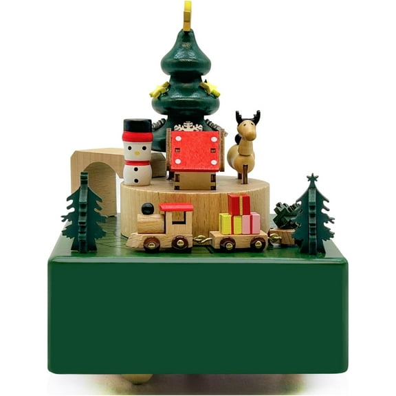 Christmas Train Music Box – Wind-Up Rotating Music Box with Holiday Scene, Classic Resin Christmas Decoration Gift for Kids & Adults