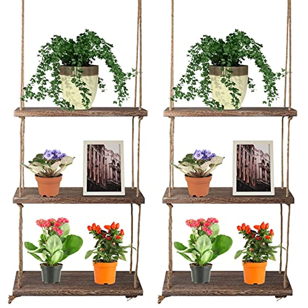 2 Pieces Decorative Wall Hanging Shelves Window Shelf For Plants 3 Tier