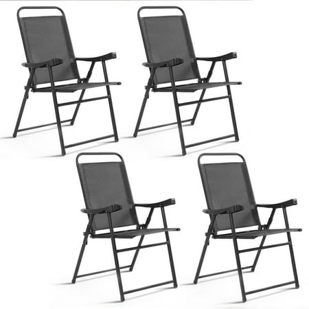 Costway Set Of 4 Folding Sling Chairs Patio Furniture Camping Pool Beach With (Best Folding Chairs For Dining)