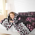 thumbnail image 3 of Erosebridal Leopard Print Bow Pearl Twin Comforter Sets for Girls, Pink Glitter Print Ribbon Bedding Set, Black Reversible, 2pcs, 3 of 6