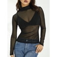 thumbnail image 3 of Lnzyyephy Women Top Shirt, Long Sleeve Solid Color Mock Neck Sheer Shirt, Slim-Fit Mesh See Through Wild Fashion Top, 3 of 9