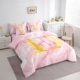 thumbnail image 3 of Homewish Initial D Letter Bedding Comforter Set 7 Pieces for Girls, Romantic Gold Rose Full Bedding Set, Pink Marble Watercolor Reversible Fitted Sheet Flat Sheet, Luxury Bedroom Decor, 3 of 7