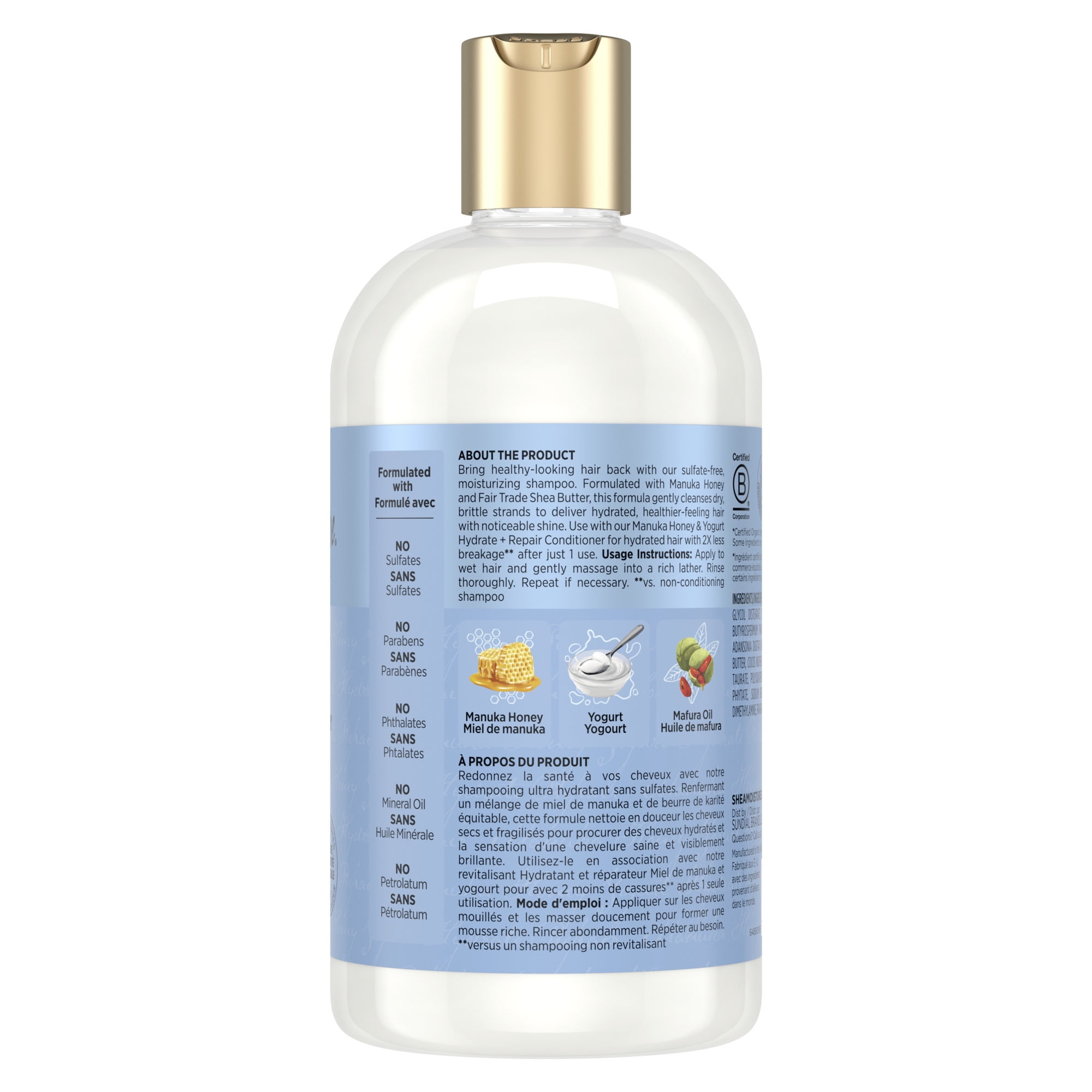 SheaMoisture Manuka Honey & Yogurt Hydrate & Repair Sulfate-Free Shampoo for Damaged Wavy & Curly hair with Mafura & Baobab Oils 384mL, 384mL