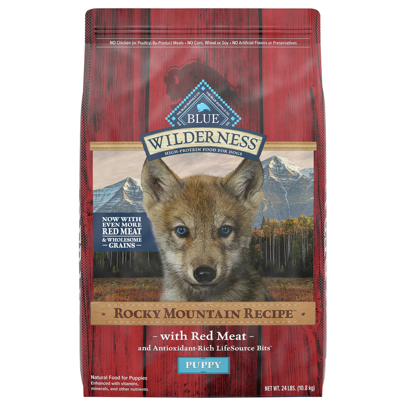 Blue Buffalo Wilderness Rocky Mountain Recipe High Protein Natural Puppy Dry Dog Food, Red Meat with Grain 24 lb Bag