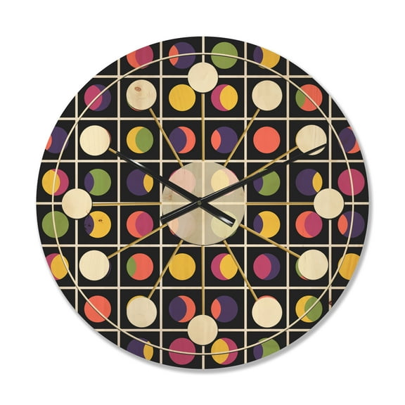 Designart 'Circular Moons Retro Pattern' Mid-Century Modern Wood Wall Clock