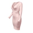 thumbnail image 4 of Women Dresses Plus Solid Long Sleeved V-neck Pleated Dresses Sexy Fashion Dresses Pink Trendy Skirt Size L, 4 of 6