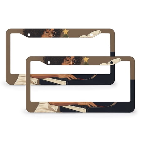 2 Pack Christmas Piano License Plate Frame Happy New Year Car License Plate Frame Aluminum Metal 2 Holes for Women Men US Vehicles