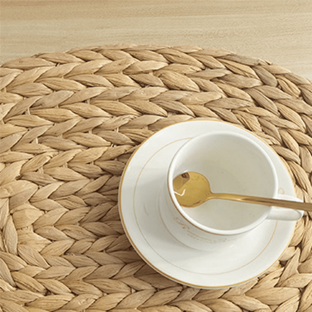Round Woven Rattan Placemats, Natural Wicker Mats, Water Hyacinth Straw Braided Placemats, Set of 12