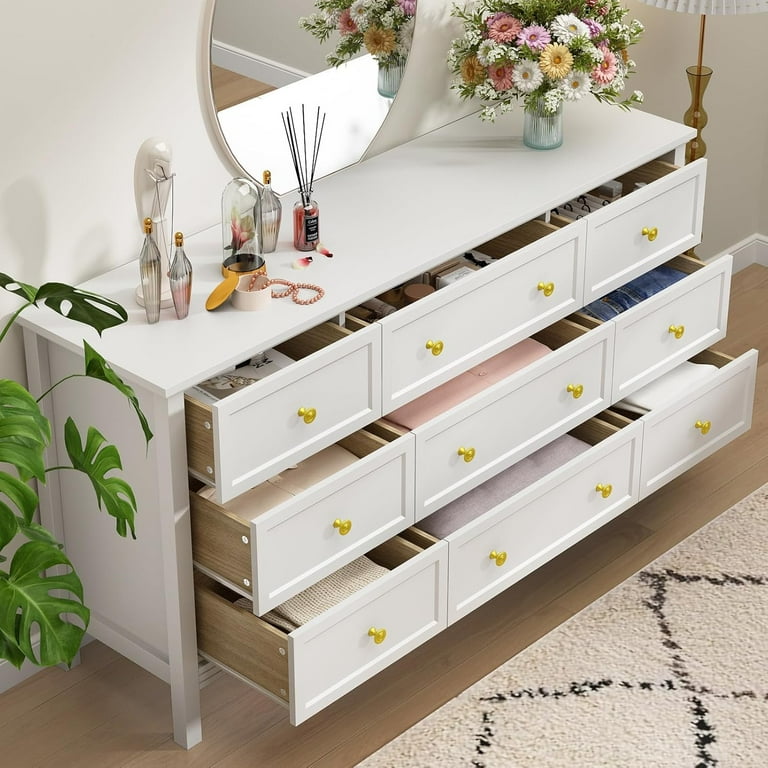 white and gold dresser 9 drawer Chippendale Long Dresser 9 Drawers – Ten Easy Street main image 1