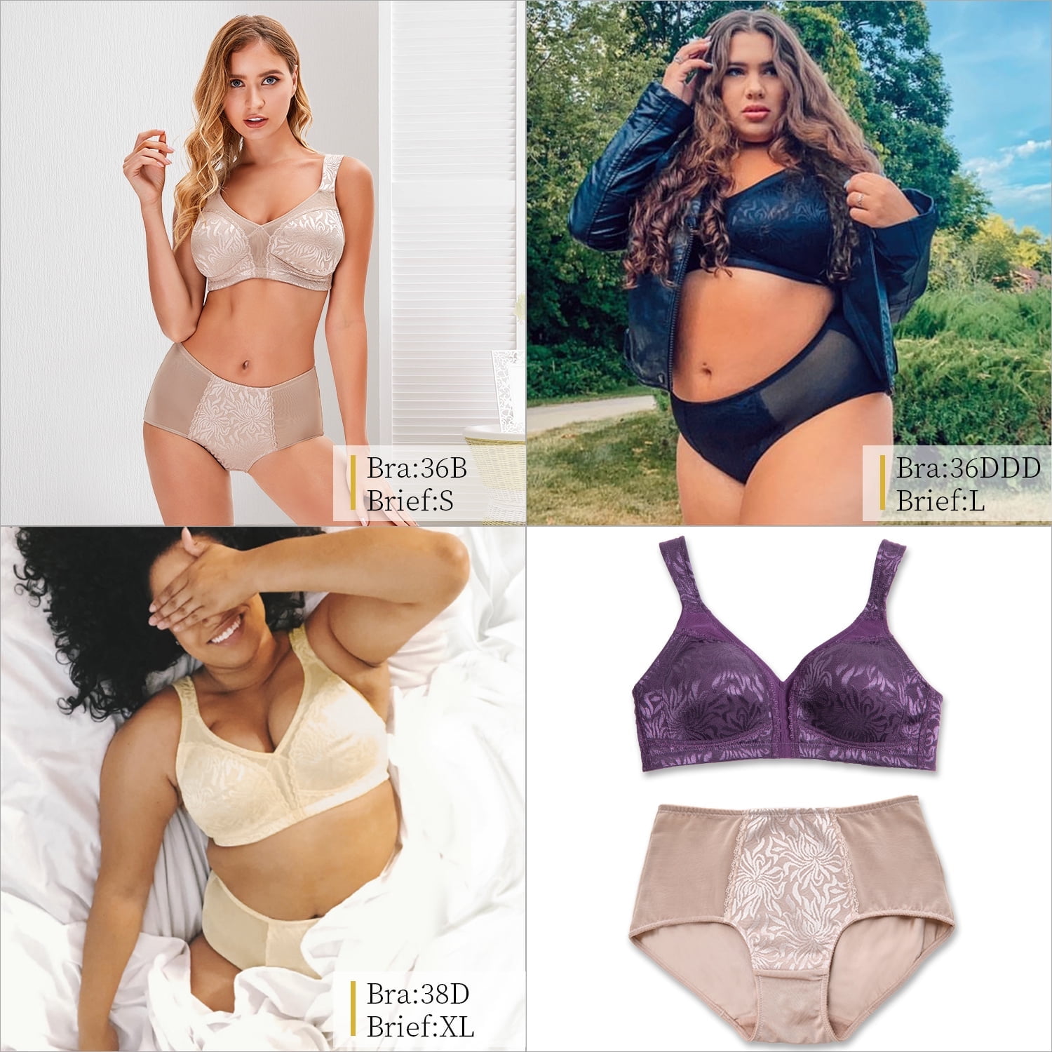 Deyllo Women's Non Padded Wireless Plus Size Full Coverage Minimizer Bra, Toffee 48G