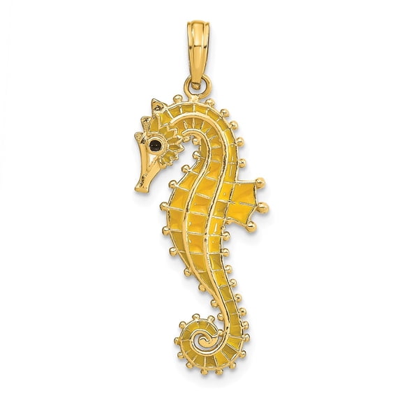 FB Jewels 14K Yellow Gold 3D Seahorse with Yellow Enamel Pendant