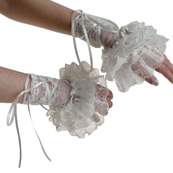 Yokua Women Detachable False Wrist Cuffs Wrist False Sleeves with Pleated Lace