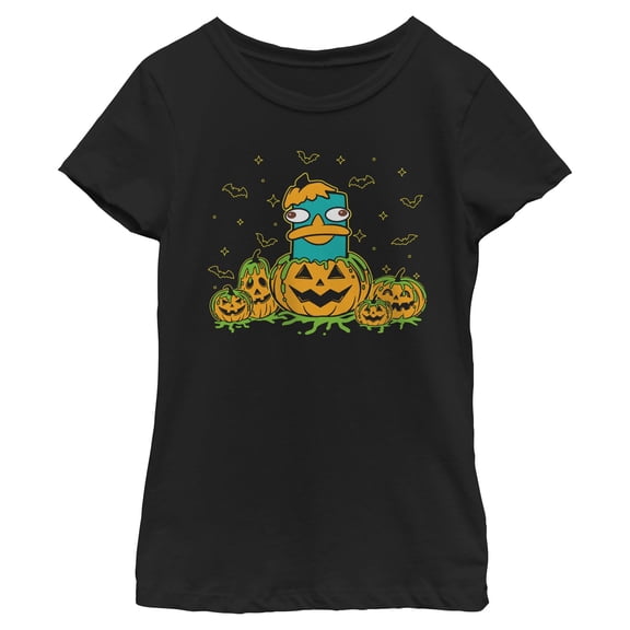 Girls Phineas and Ferb Perry the Platypus Pumpkin Green Goo T Shirt