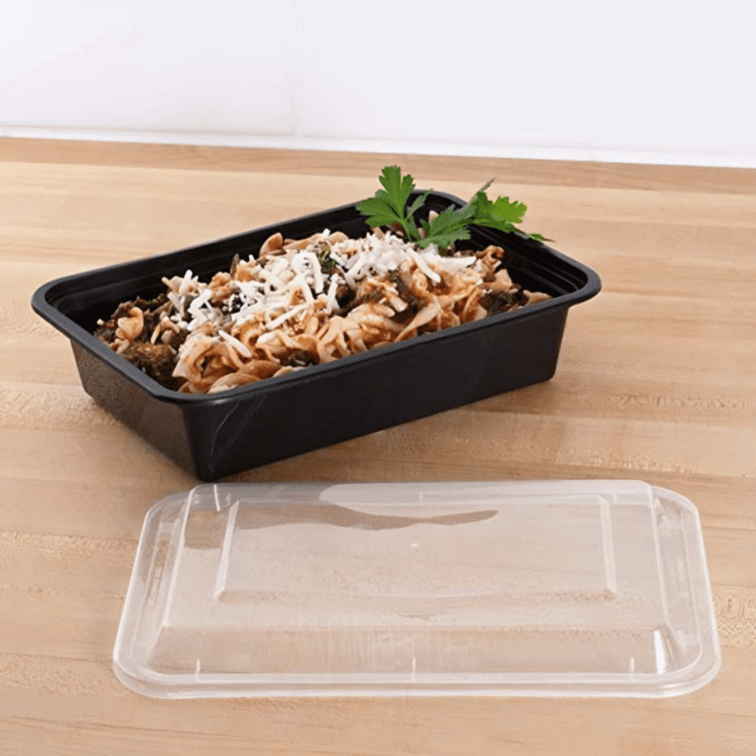 VeZee 16 oz. Black Rectangular Plastic Meal Prep Containers with Clear Dome Lids| Bento Box, BPA Free, Stackable, Microwave/Dishwasher/Freezer Safe|30CT