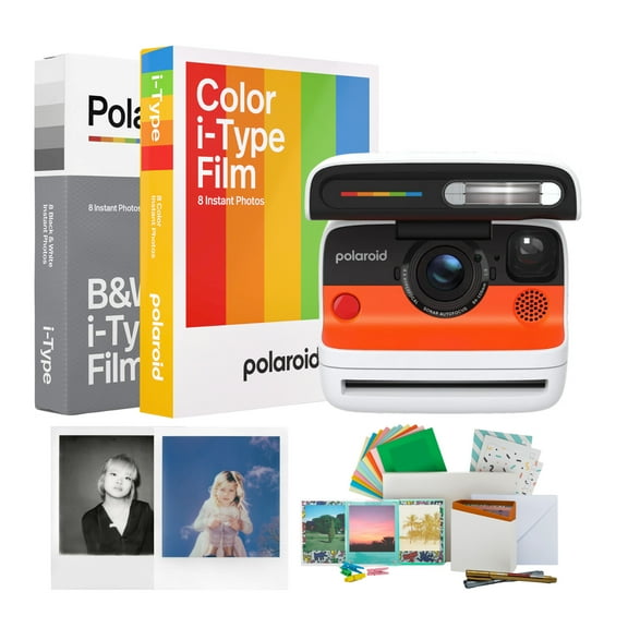 Polaroid Flip Instant Camera with Sonar Autofocus and Retro Design (White) Bundle with Color/B&W Film for i-Type and Film Kit (4 Items)