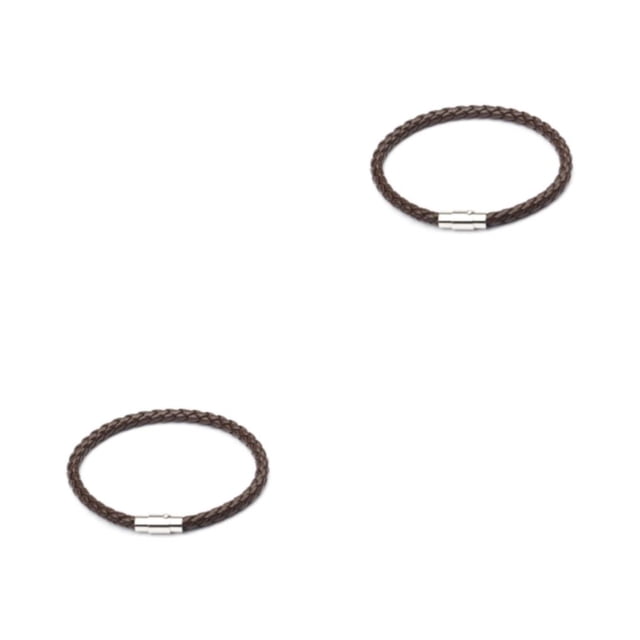 Brazalete trenzado de cuero Qarigey con hebilla de piedra imán Color café 2Conjunto