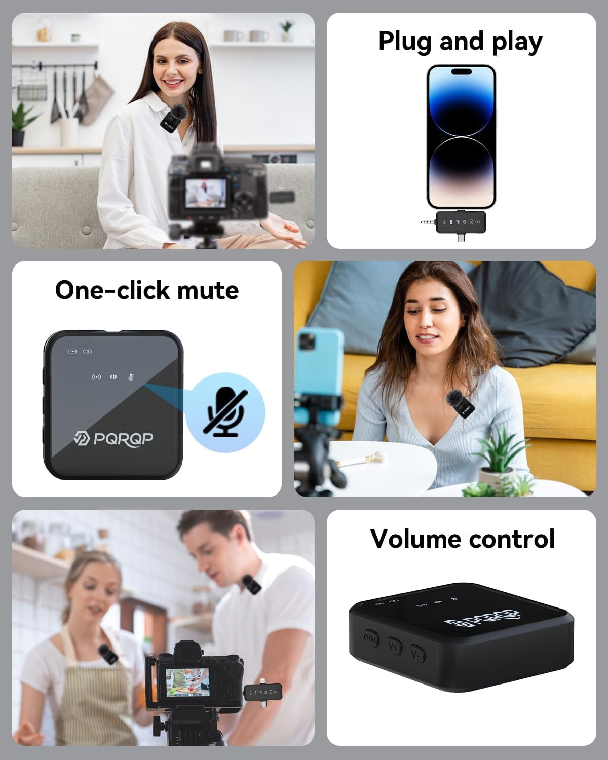 PQRQP Wireless Microphone for iPhone Android – 3 in 1 Lavalier Mic with Noise Cancelling, 328ft Range for Interview Vlog