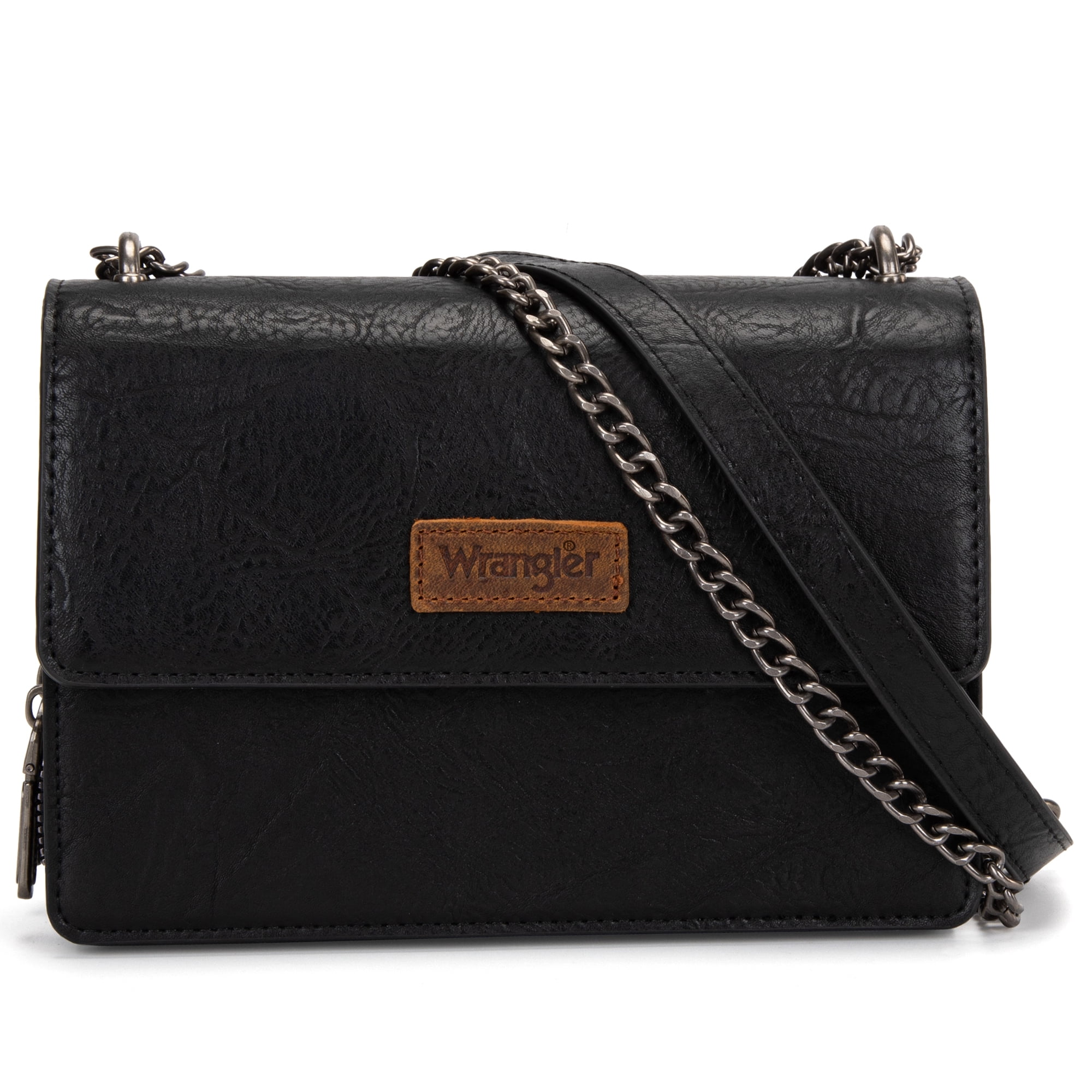 Wrangler Flap CrossBody Purse for Women Small Shoulder Bag with Chain Strap, Black