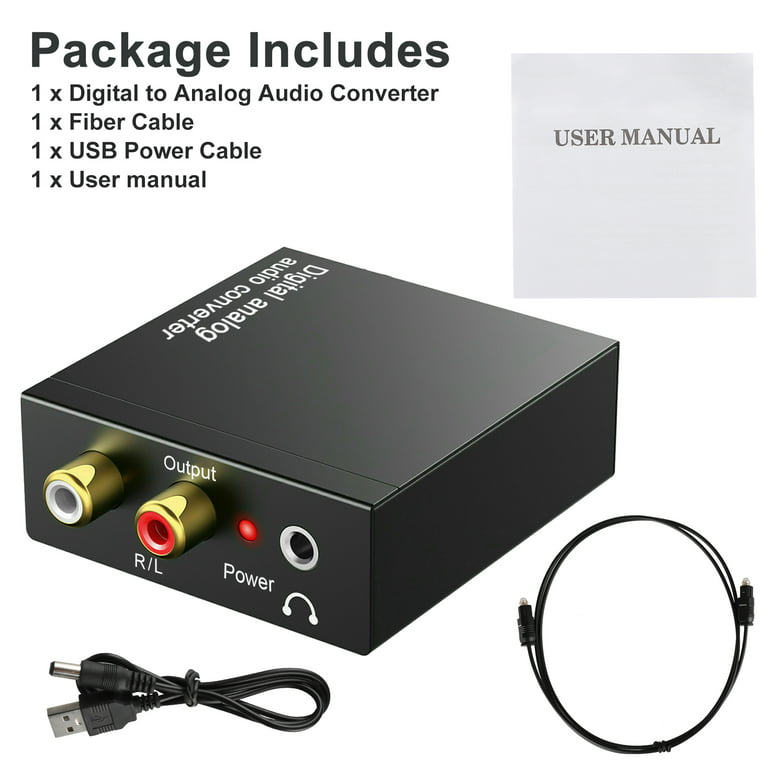 Digital-to-Analog Audio Converter, 96KHz DAC Digital Coaxial and Optical  (Toslink/SPDIF) to Analog 3.5mm AUX and RCA (L/R) Stereo Audio Adapter DAC