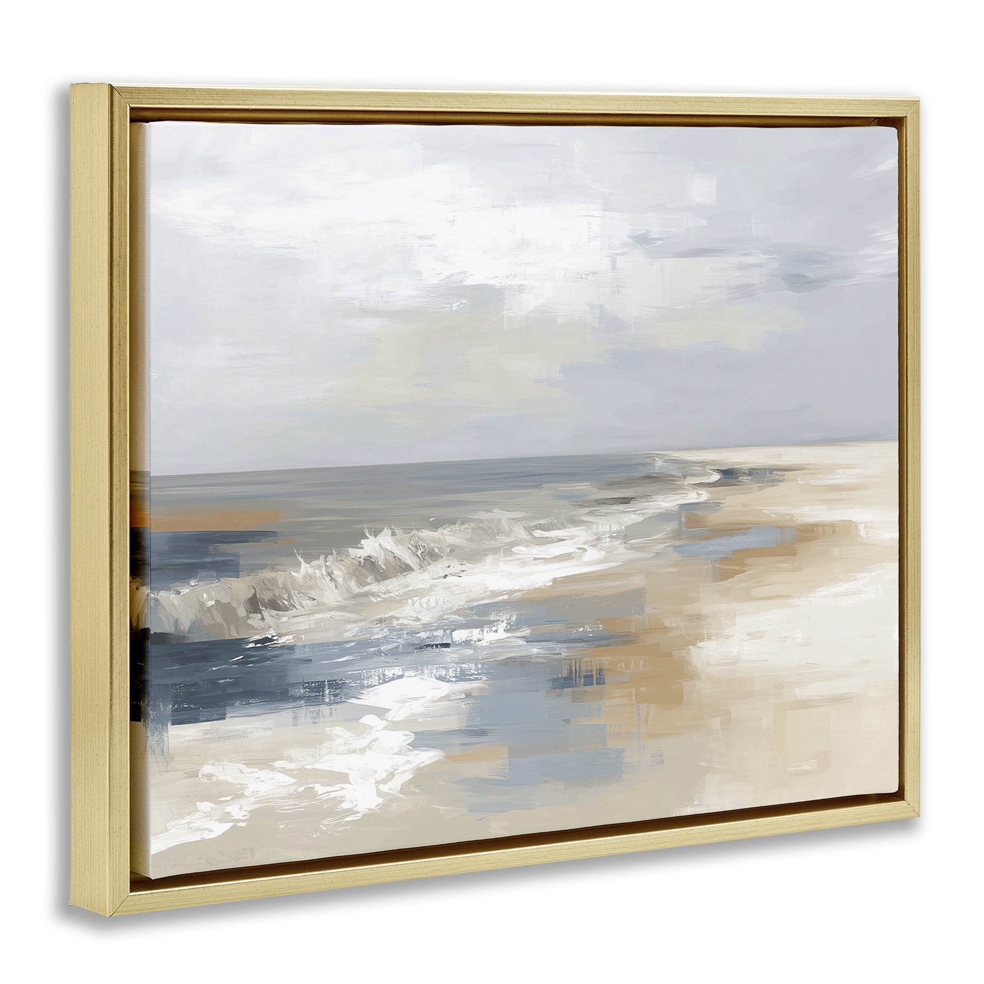 Stupell Industries Tranquil Beach in Neutrals Gold Framed Floater Canvas Wall Art, design by Kim Curinga