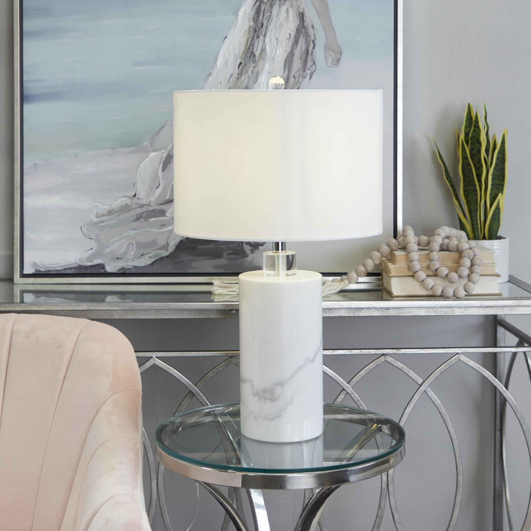 DecMode 26" Thick Stand White Table Lamp with White Cotton Shade