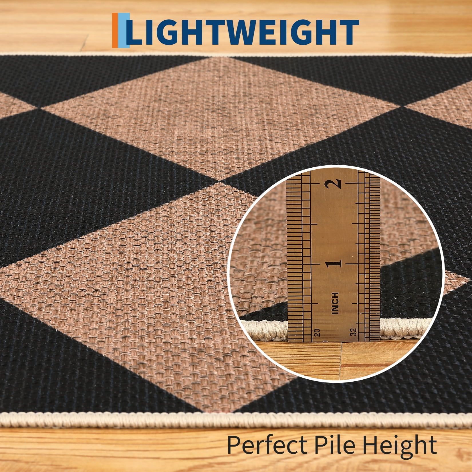 Haperlare 5'x7' Washable Jute Area Rugs Checkered Carpet, Non Slip Low Pile Rug Contemporary Indoor Outdoor Floor Mats for Living Room Bedroom Backyard, Black Coffee
