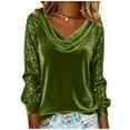thumbnail image 3 of QATAINLAV Women's Velvet Sequin Tops Elegant Cowl Neck Long Sleeve Dressy Shirt Glitter Evening Party Tshirt, Army Green, XXL, 3 of 6