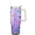 thumbnail image 2 of Purple Lavender Flower Butterflies 40 Oz Tumbler with Handle Lid and Straw, Stainless Steel Double Walled Vacuum Insulated Cup, Cute Birthday Gifts Tumbler for Women Men Friends, 2 of 7