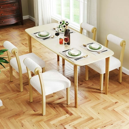 Costway - Wooden Dining Chair Set of 2 Faux Sherpa Upholstered Kitchen Dining Room Chairs - White