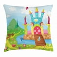 thumbnail image 1 of Fairy Tale Throw Pillow Cushion Cover, Jester Hat Furnished Castle with Fishes in the Moat and Snails on the Grassland, Decorative Square Accent Pillow Case, 18 X 18 Inches, Multicolor, by Ambesonne, 1 of 2