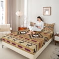 thumbnail image 4 of Feelyou Retro Hippie Aztec Twin Sheet Sets for Men, Burly Wood Stripe Triangle Twin Fitted Sheet, Wildlife Deer Moose Flat Sheet, Super Cozy Room Decor, 3-Piece, 4 of 7