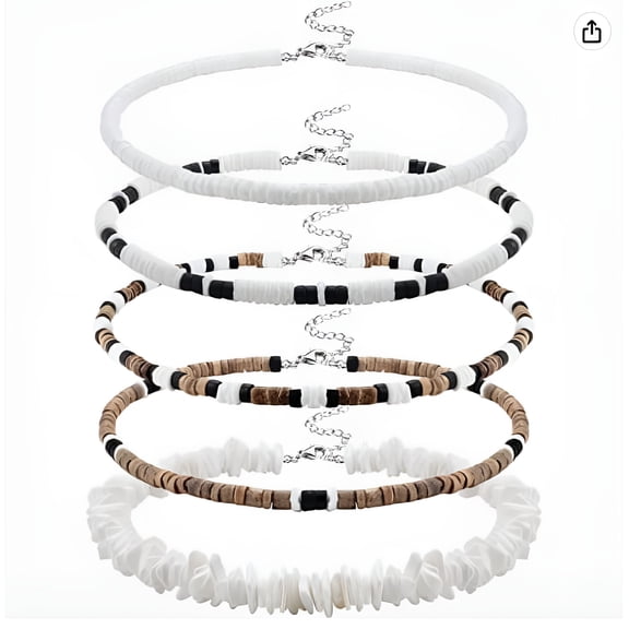 DESIGNICE Surfer Necklace for Men Puka Shell Necklace Men Sea Shell Necklace Clam Chip Choker Hawaiian Beach Shell Bead Necklace Pookah Shells Choker Necklace Classic 18.0 Inches