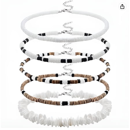 DESIGNICE Surfer Necklace for Men Puka Shell Necklace Men Sea Shell Necklace Clam Chip Choker Hawaiian Beach Shell Bead Necklace Pookah Shells Choker Necklace Classic 18.0 Inches