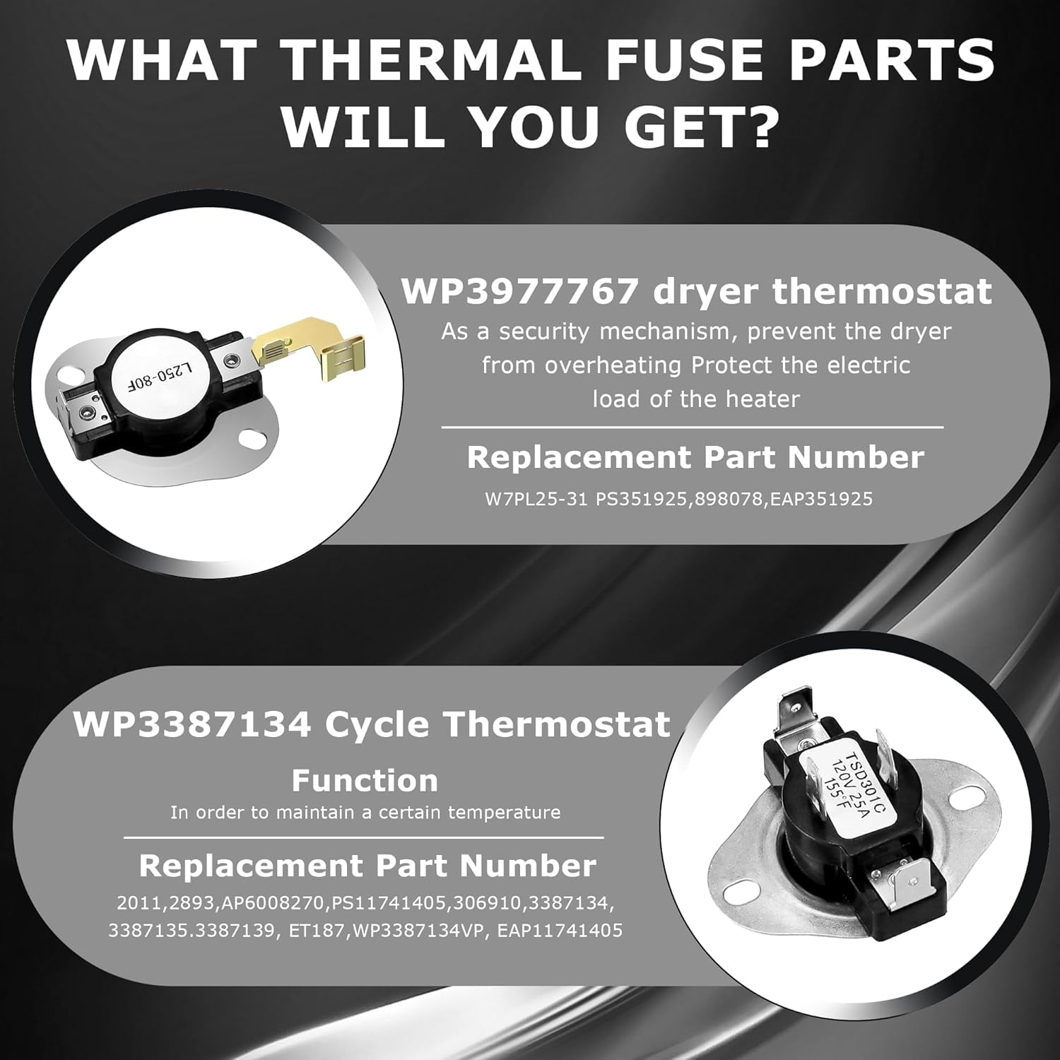 UPGRADE 279838 Dryer Heating Element for Whirlpool Kenmore Roper Maytag Amana Admiral Dryer Heating Element Part Thermostat Thermal Fuse medx655dw1 500 600 70 80 Series Model 110 Dryer Part
