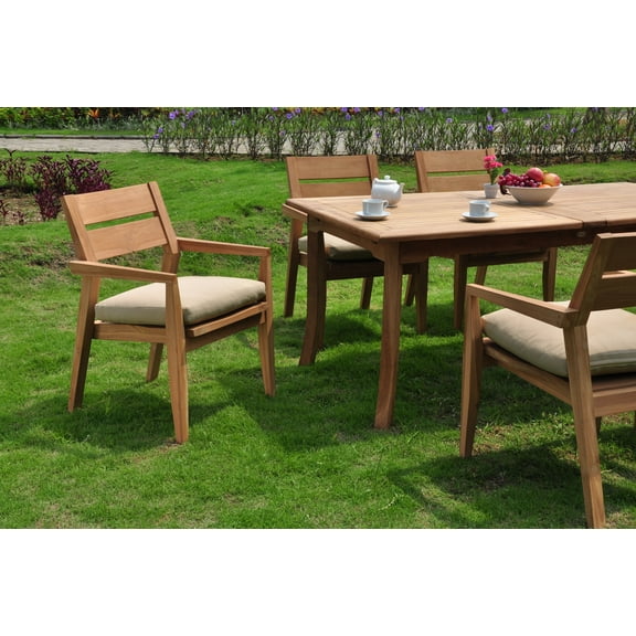 Teak Dining Set:6 Seater 7 Pc - 94" Rectangle Table And 6 Vellore Stacking Arm Chairs Outdoor Patio Grade-A Teak Wood WholesaleTeak #WMDSVL7