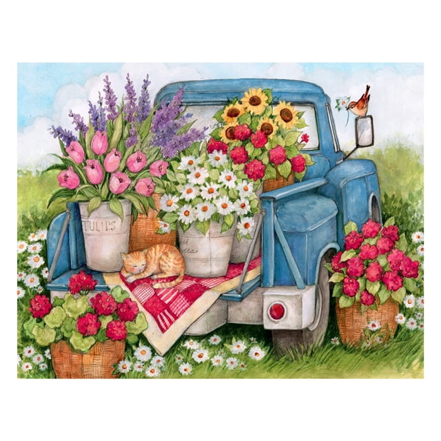 Ensemble de Peinture Diamant 5D Fleur 12*16 Pouces Générique Bricolage Perçage Complet Peinture Diamant Motif de Fleurs d'Été Mosaïque en Strass Acrylique Artisanat Décoration Murale pour la Maison Cadeau Sans Cadre
