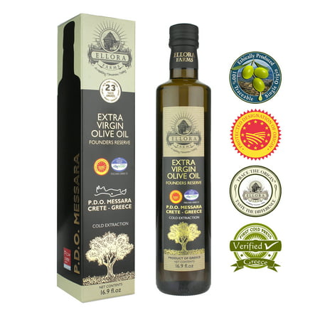 Ellora Farms | Extra Virgin Olive Oil | Single Sourced PDO Messara Valley, Crete Greece | High Polyphenols | Cold Pressed | Large 17 oz