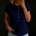 thumbnail image 7 of VBVC Women's Peter Pan Collar Short Sleeve Blouse, Ladies' Button Down Breathable Casual Top, Solid Color Loose Fit Work Shirt For Women,Navy,S-2XL, 7 of 7
