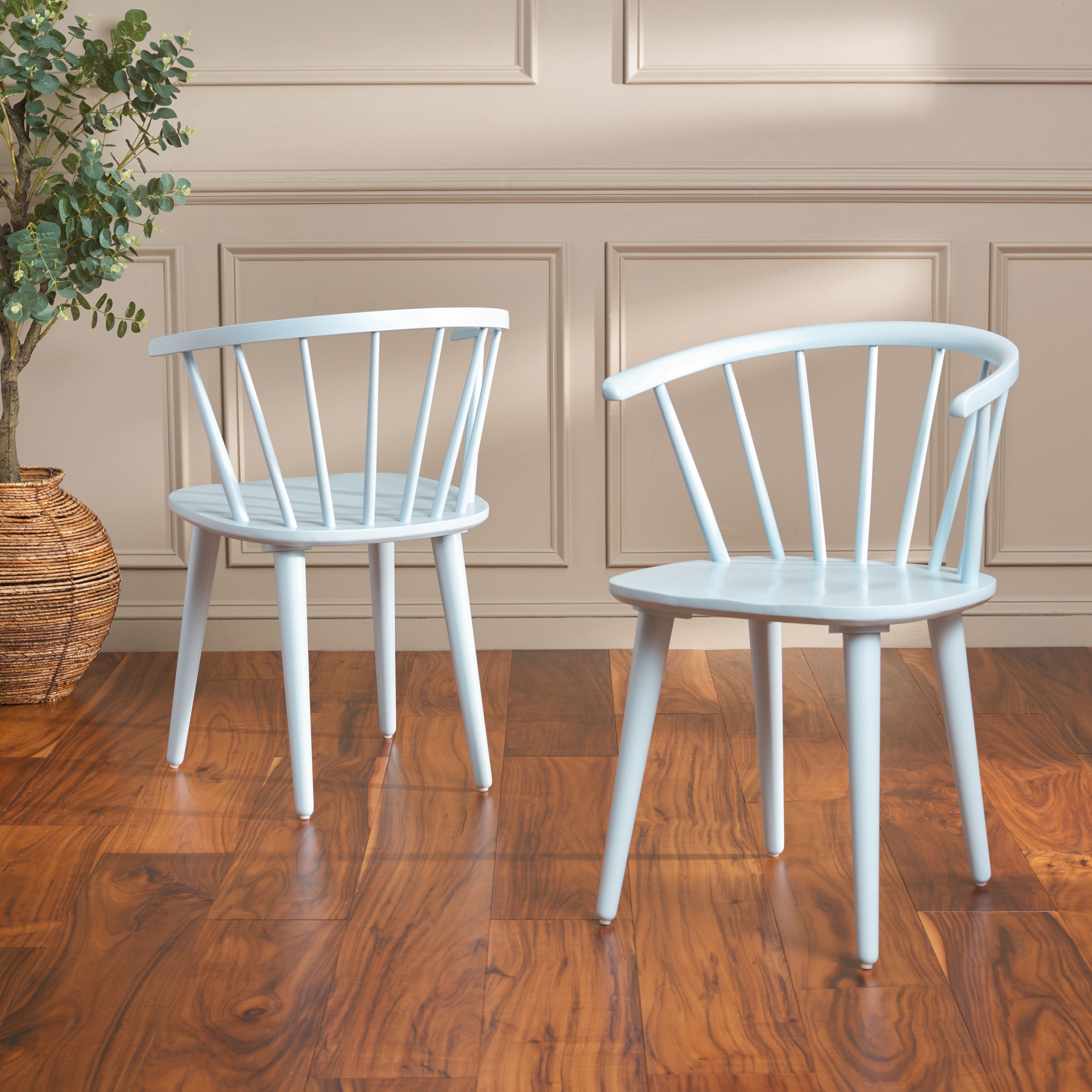 SAFAVIEH Blanchard Contemporary Wood Solid Dining Bistro Chair, Pale Blue (Set of 2)