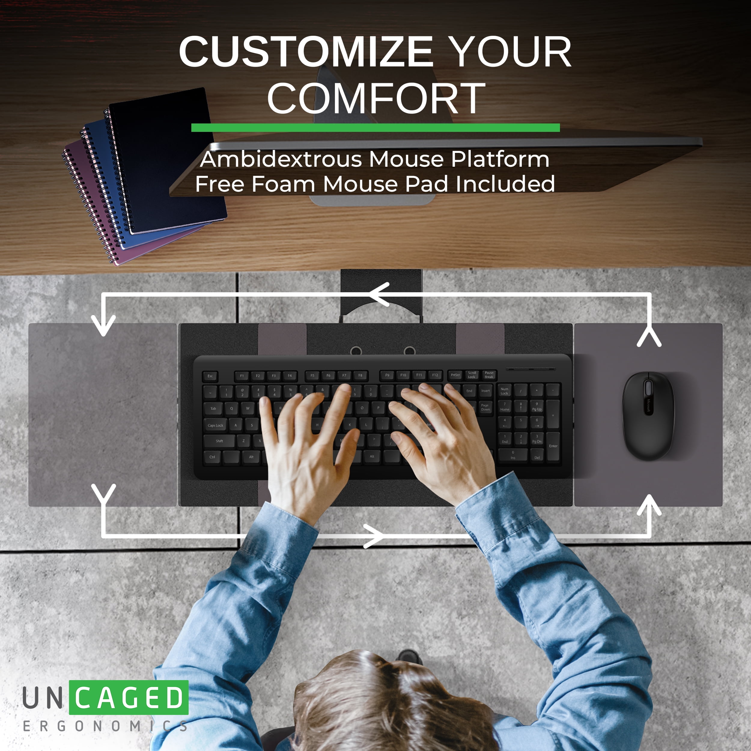 Adjustable Sit Stand Keyboard Tray Under Desk – Ergonomic Slide-Out Keyboard Drawer with Height & Tilt Adjustment, 360° Swivel, and Mouse Pad