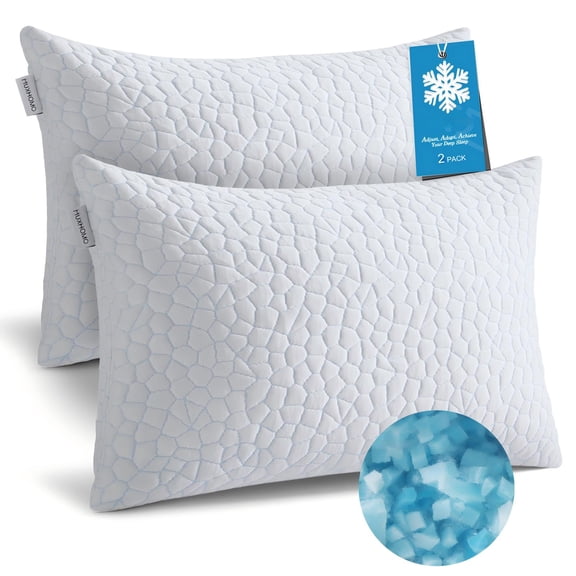 Sasttie Cooling Pillows for Sleeping Queen Size Set of 2, Adjustable Shredded Memory Foam Pillows with Breathable Cover, Supportive for Side, Back, and Stomach Sleepers, White, 20 x 30 Inches