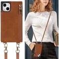 thumbnail image 3 of Crossbody Wallet Case for iPhone 14 Plus with Card Slot Holder,iPhone 14 Plus Magnetic Flip Folio Purse Case, PU Leather Zipper Handbag with Detachable Lanyard Strap 6.7 Inch (Brown), 3 of 14