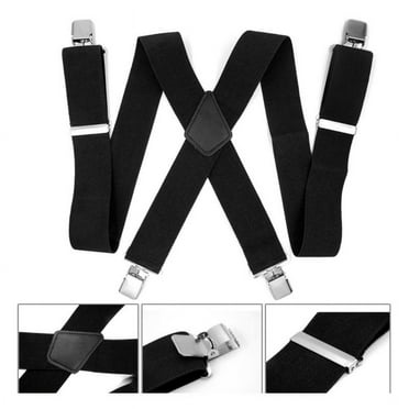 TECHTONGDA Mens 50mm Wide Adjustable Elastic X Shwithape Heavy Duty Trouser Suspenders with 4 Clips Black