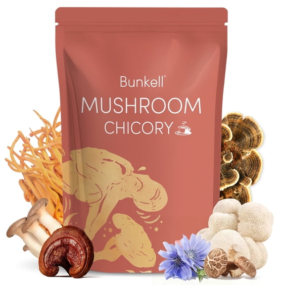 Bunkell Mushroom Chicory, Adaptogenic 6 Mushrooms with Lion's Mane, Reishi, Cordyceps, Shiitake, King Trumpet & Turkey Tail,180g, 30 Servings