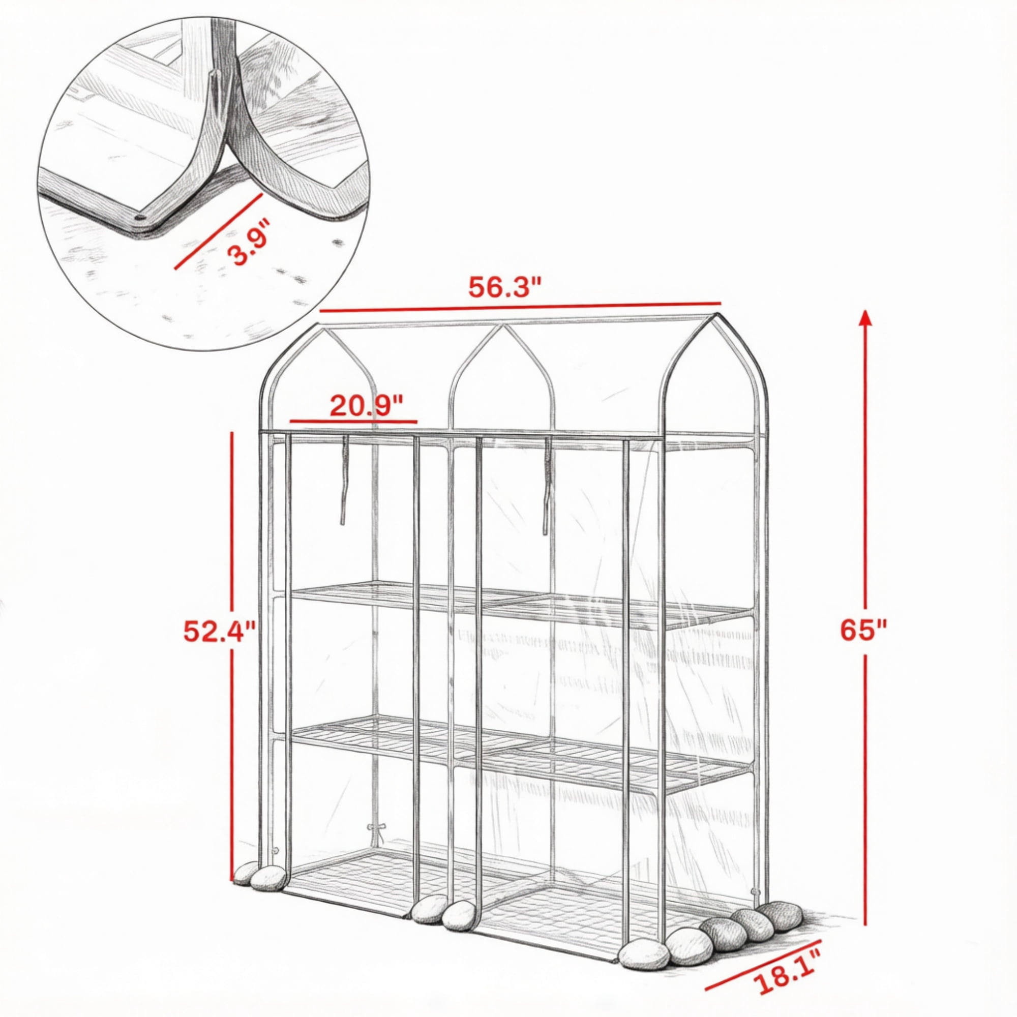Clear Small 3-Tier Mini Greenhouse, Portable Plant Greenhouse with 2 Roll-up Doors, 56.3" x 18.1" x 65"