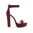thumbnail image 3 of BLISSFUL STEP Women's Shoes Faux Suede Ankle Strap Open Toe High Chunky Heel Platform Sandals Burgundy 9, 3 of 7