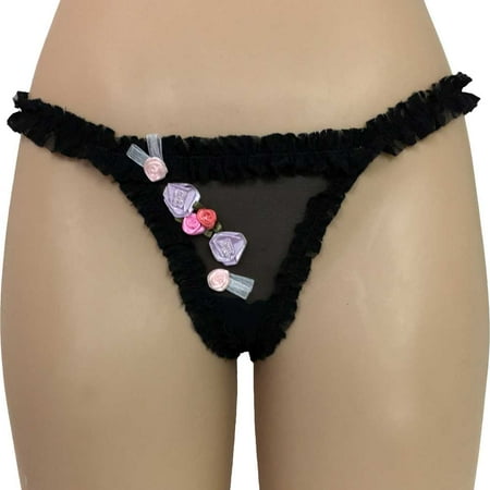 Fairy Princess Rosettes and Ruffles Thong, Medium, Black