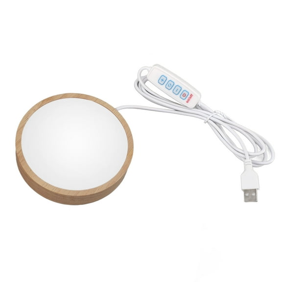 Round Wood Lighted Base Stand USB Powered 3 Color Temperature 10 Level Brightness Button Control LED Display Plate For Glass Crystal Art