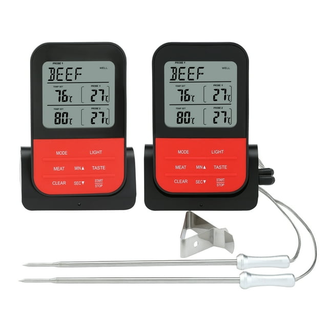 Digital Meat Thermometer with 2 Temperature Probes, Food Thermometer with Colored LCD for Kitchen Black Handle Probe