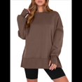 thumbnail image 2 of Sudaderas de Gran Tamaño para Mujer, Sudaderas con Capucha de Larga con Abertura para el Pulgar, Camisetas con Abertura Lateral, Tops Estilo Y2K Marrón M, 2 of 10